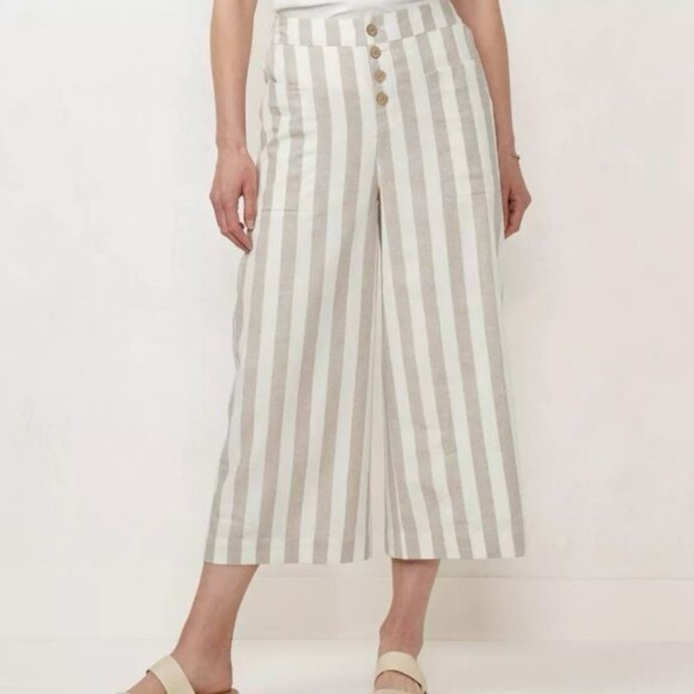 LC Lauren Conrad Beige Striped Wide-Leg Pants